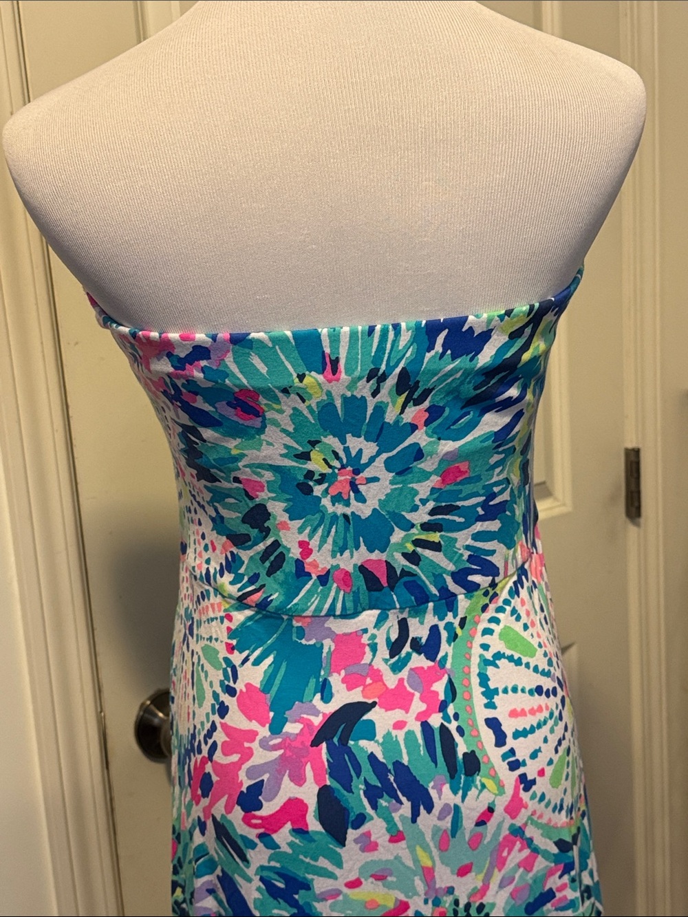 Lilly Pulitzer Strapless Dress in Teal, Pink, Blue, Yellow - Picture 4 of 9